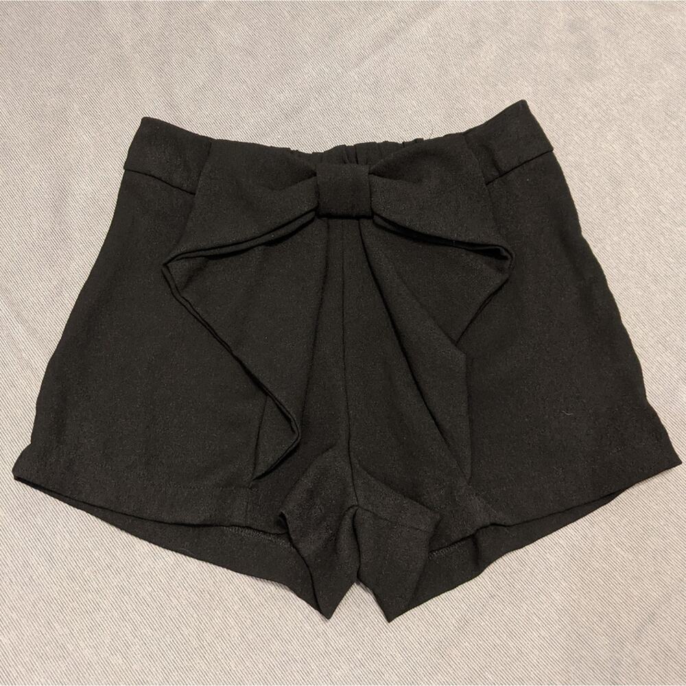Audrey 3+1 Black High Waisted Bow Ruffle Shorts Mini Stretch Scrunch S